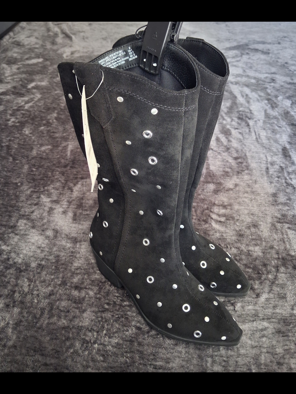 NWT No Boundaries Black Faux Suede Studded Western Boots Pointed Toe Women 6